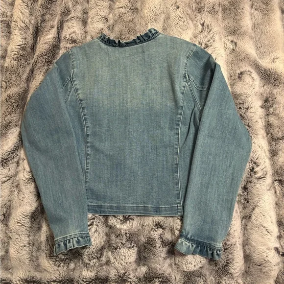 Draper James Light Blue Denim Jacket with Ruffle Detail - Picture 2 of 4